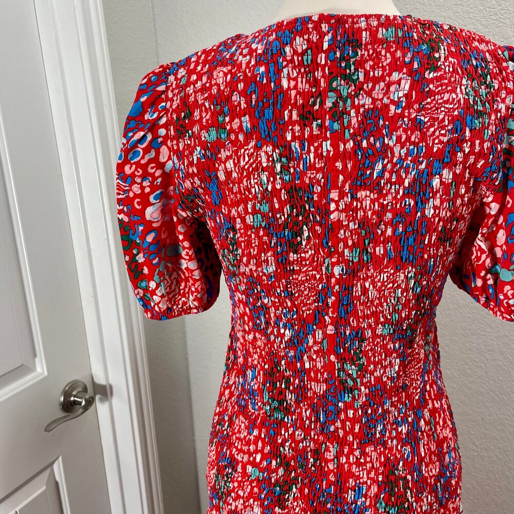 NEVER FULLY DRESSED Scarlett Midi Dress Leopard Print Smocked Dress Puff Sleeve - Picture 6 of 10